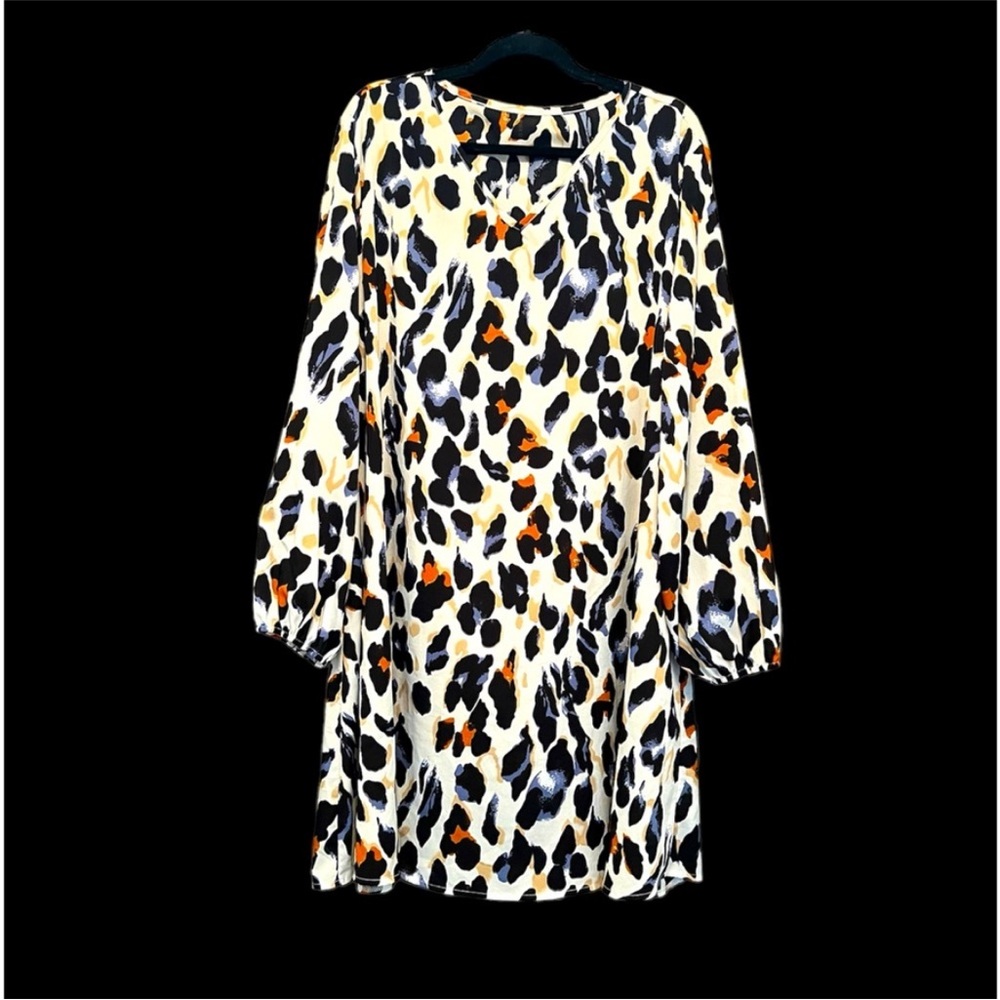 Animal Print V Neck Tunic Dress 4X Long Sleeve SHEIN